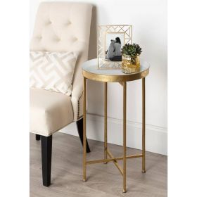 Gold Metal Round Nightstand End Table with Removable Tray Top (Color: White)