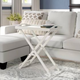 Folding TV Tray Bedside Table in Wood Finish (Color: White)