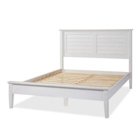 Contemporary White Solid Pine Platform Bed (Color: White, size: Queen)