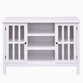 Wood 43-inch TV Stand with Glass Panel Doors (Color: White)