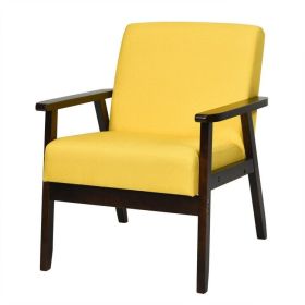 Retro Modern Classic Blue Linen Wide Accent Chair with Espresso Wood Frame (Color: Yellow)