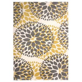 Floral Woven Stain Resistant Polypropylene Area Rug (Color: Grey Yellow, size: 3'1" X 5')