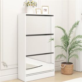Narrow Shoe Storage Cabinet With Mirror (Color: White)