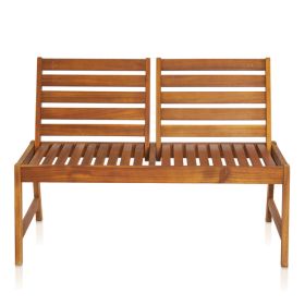49.6in Back Adjustable Wooden Bench Acacia Wood In Wood Color (Option: Wood color)
