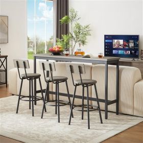 Long Bar Counter Table Set (Option: Rustic Gray Black)