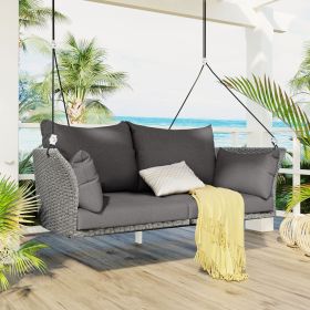 GO 51.9 2-Person Hanging Seat, Rattan Woven Swing Chair, Porch Swing With Ropes, Gray Wicker And C (Option: Gray)