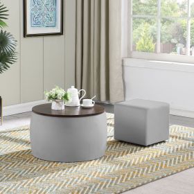 [Video] Round Ottoman Set with Storage, 2 in 1 combination, Round Coffee Table, Square Foot Rest Footstool for Living Room Bedroom Entryway Offic (Color: as Pic)