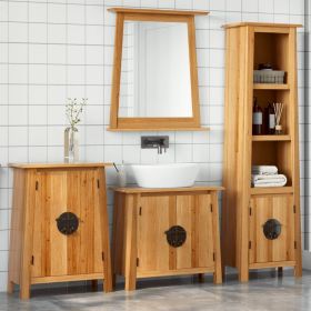 4 Piece Bathroom Furniture Set Solid Wood Pine (Color: Brown)
