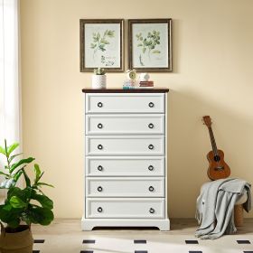 Modern 6 Drawer Dresser, Dressers for Bedroom, Tall Chest of Drawers Closet Organizers & Storage Clothes - Easy Pull Handle (Color: White, Material: MDF)