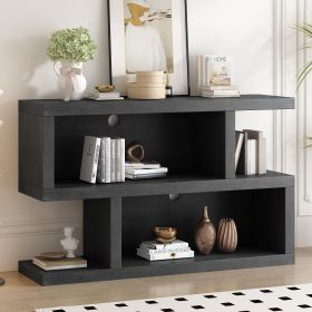 Retro Console Table with Symmetrical 2-Tier Open Shelf for Entryway and Living Room (Color: Black, Material: MDF)