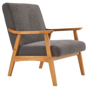 Solid Wood Armrest Teddy Velvet Simple Single Indoor Lounge Chair Backrest (Color: DARK GREY)