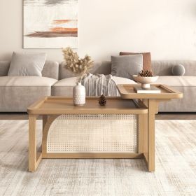 Modern 2 Piece Nesting Rattan Wood+ MDF Coffee Table Set in Natural (Color: Natural, Material: Rubber Wood)