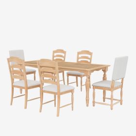Vintage Traditional 7-Piece 82.7inch Extendable Dining Table Set with 23.6inch Removable Leaf (Color: Natural, Material: Rubber Wood)
