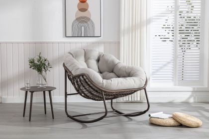 Outdoor Rattan Rocking Chair,Padded Cushion Rocker Recliner Chair Outdoor for Front Porch, Living Room, Patio, Garden, Beige (Color: as Pic)