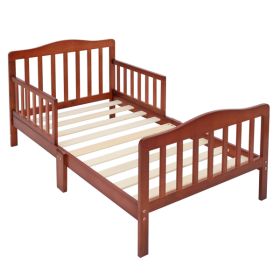 Wooden Bed With Guardrail For Children - Brown (Color: Brown)