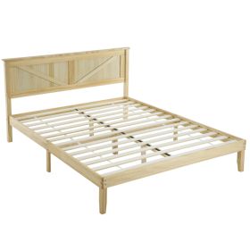 Beveled Top Headboard No Footboard Wood Color Full Wood Bed (Option: Wood color)